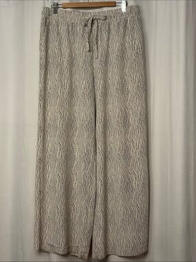 Neutral Wave-Print Wide Leg Pants with Drawstring